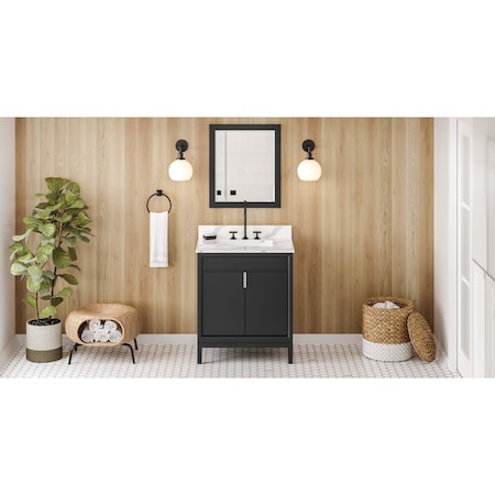 Jeffrey Alexander 30In. Black Theodora Vanity, Calacatta Vienna Quartz Vanity Top, Undermount Rectangle Bowl VKITTHE30BKCQR